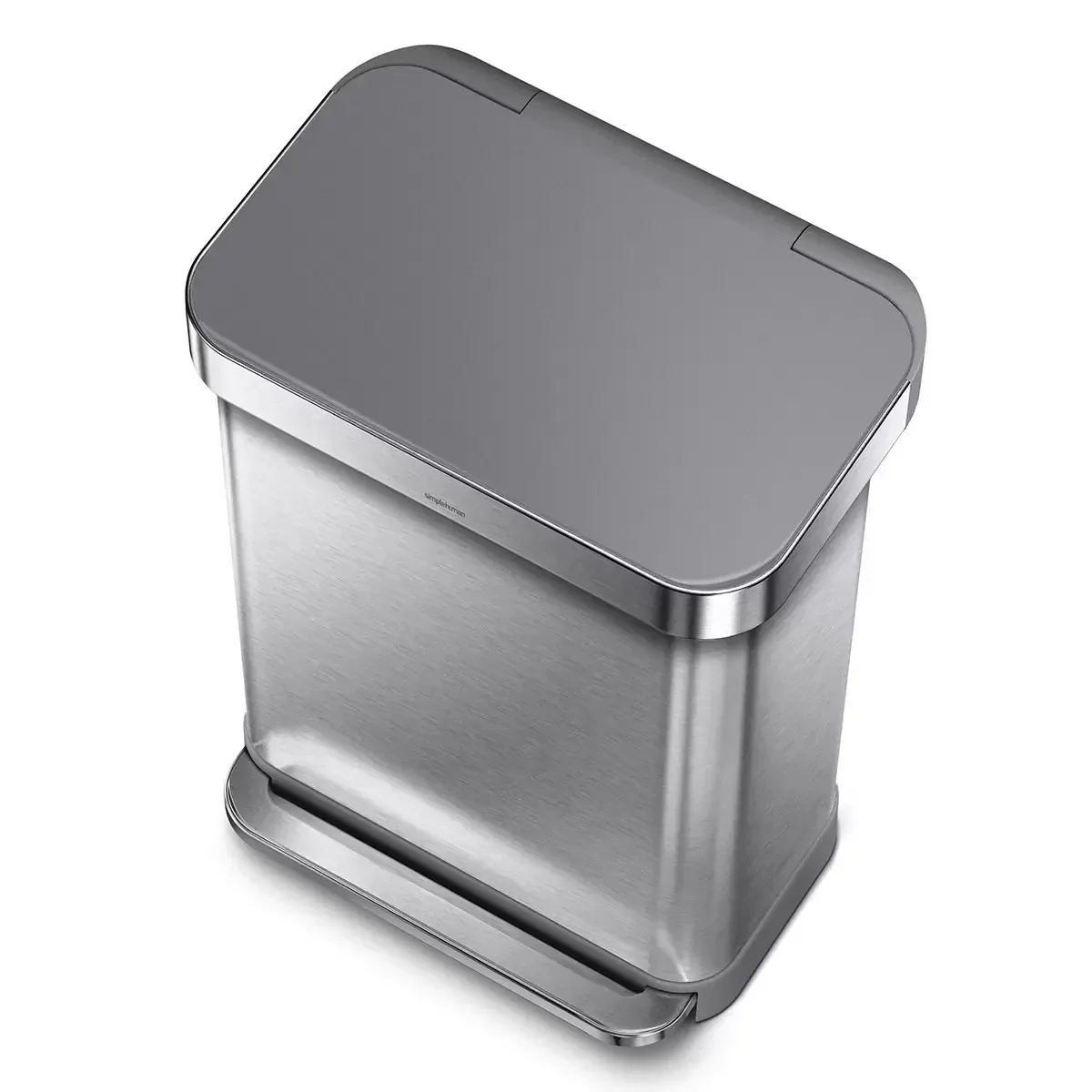 Simplehuman Rectangular Step Can Bin in Brushed Stainless Steel with Grey Plastic Lid (55L) - Image 4