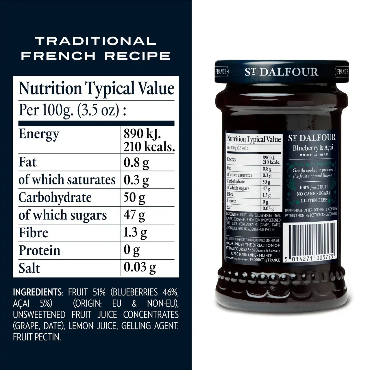 St Dalfour Blueberry & Acai Fruit Spread (170g) - Image 6