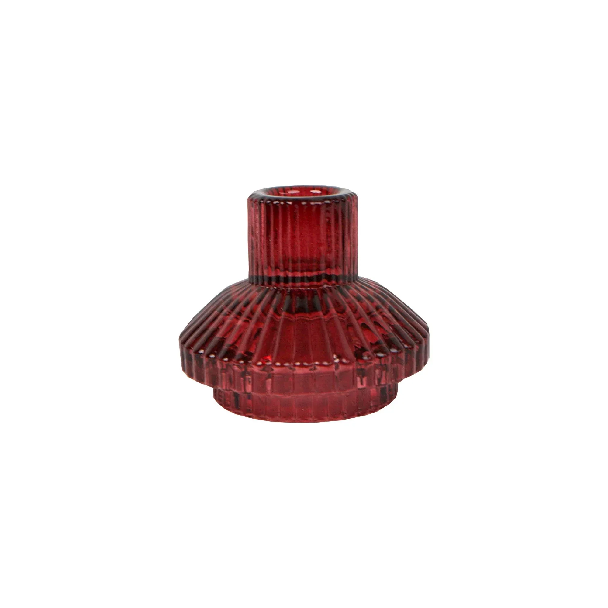 Midnight Forest Small Ribbed Glass Candle Holders - Burgundy