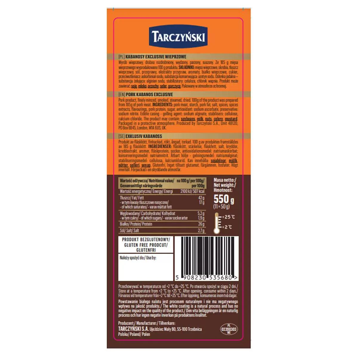 Tarczynski Kabanos Exclusive Pork (11x50g) - Image 2