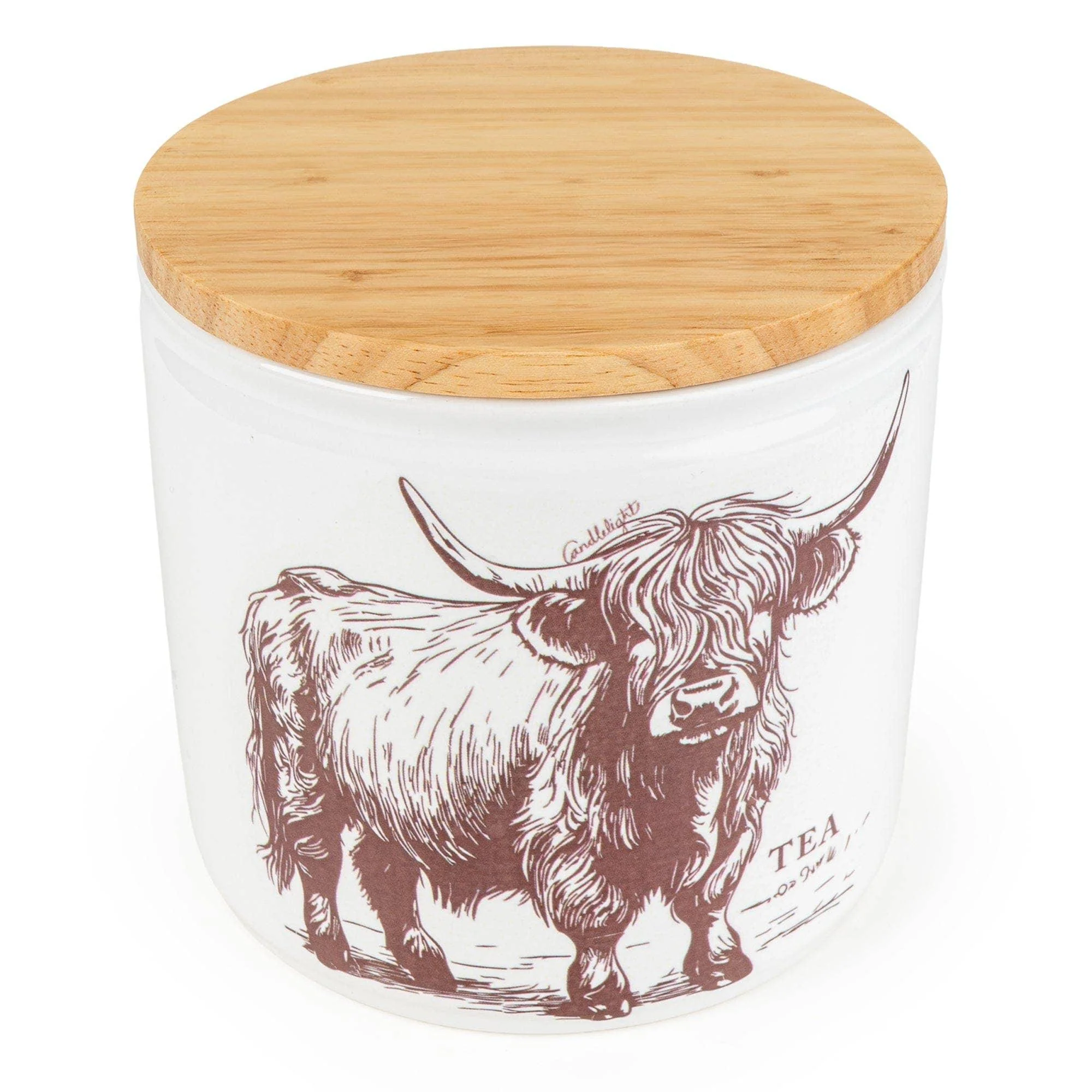 Candlelight Tea Storage Jar with Wooden Lid - Highland Cow - Image 2