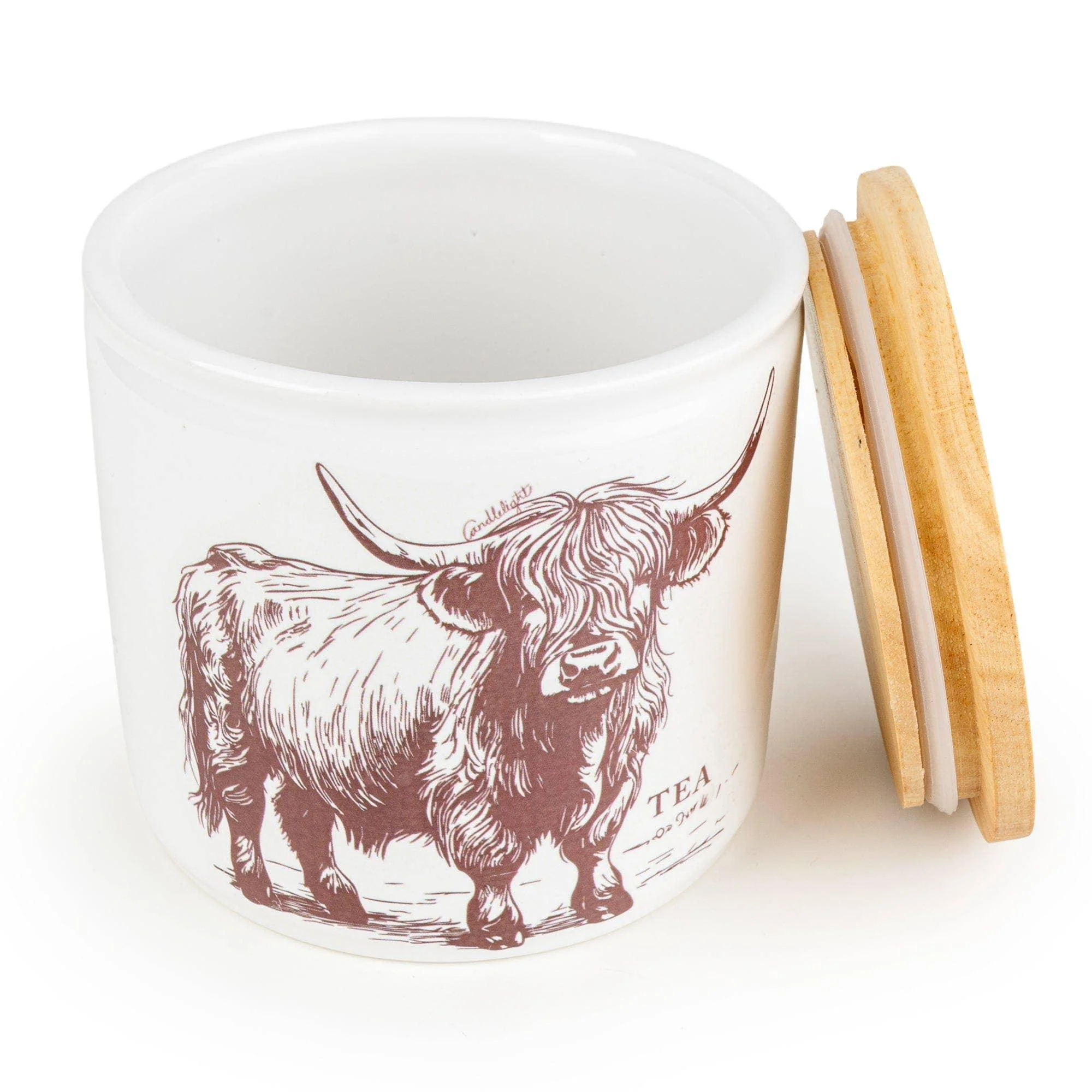 Candlelight Tea Storage Jar with Wooden Lid - Highland Cow - Image 3