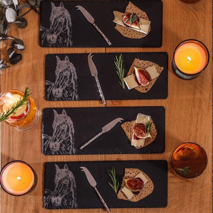 The Just Slate Company 4 Mini Slate Cheese Board & Knives - Horse Portrait - Image 2