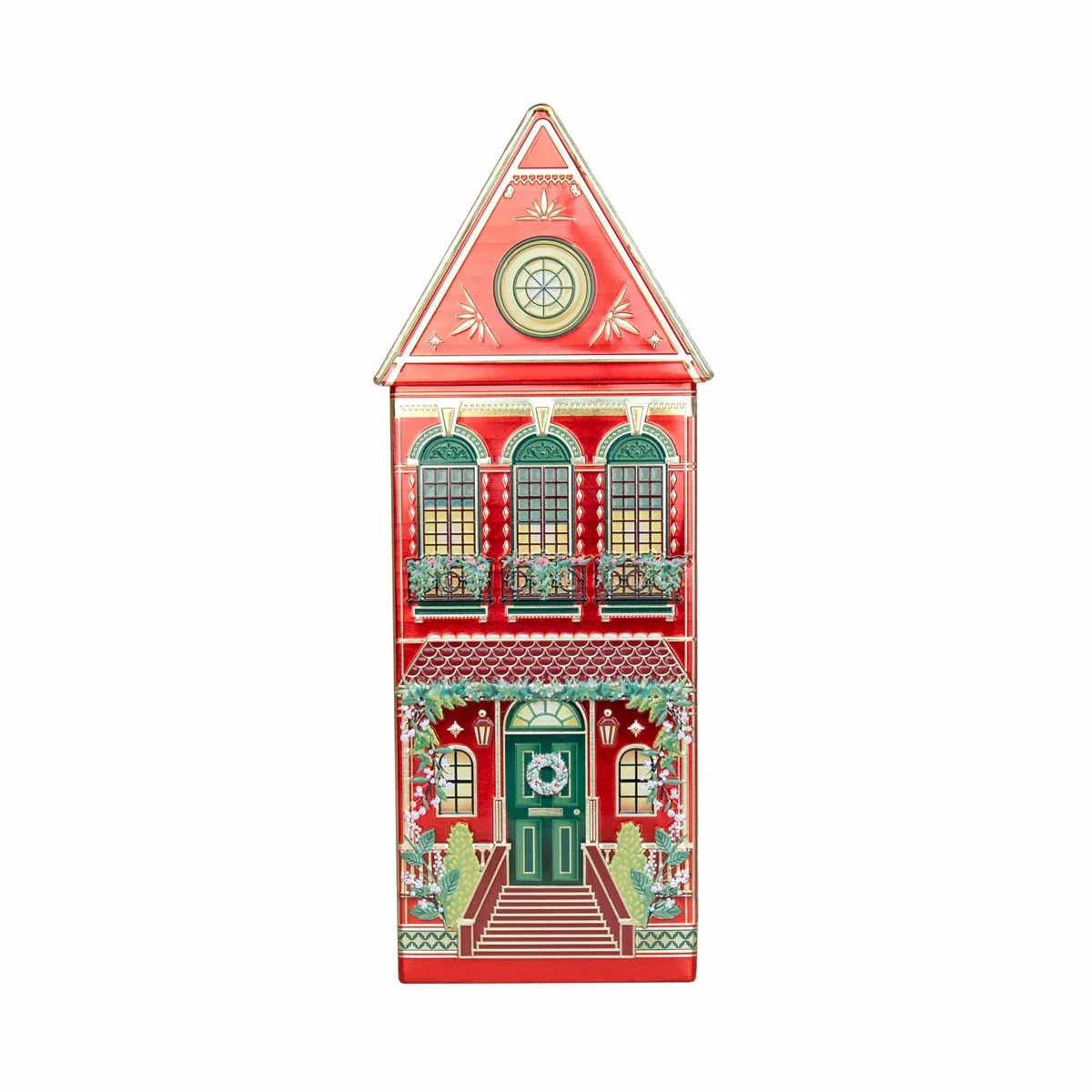 The Silver Crane Winter Festive Houses Speculoos Cookies In Red Tin (345g)