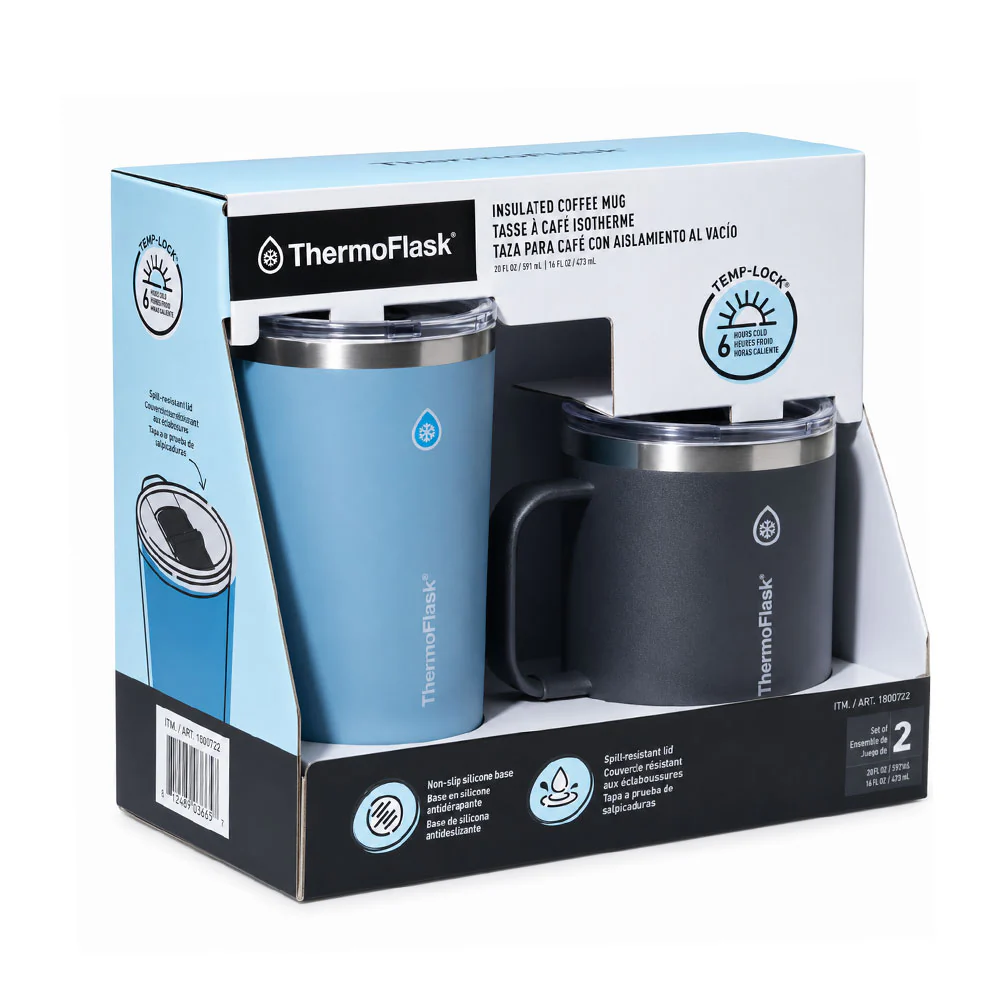 ThermoFlask Insulated Coffee Mugs Set in Black & Blue - Image 2
