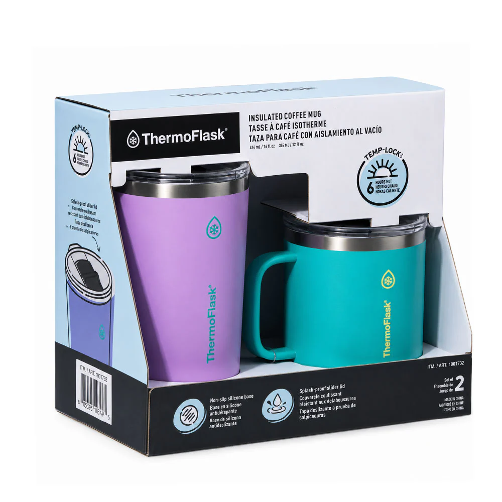 ThermoFlask Insulated Coffee Mugs Set in Purple & Green - Image 2
