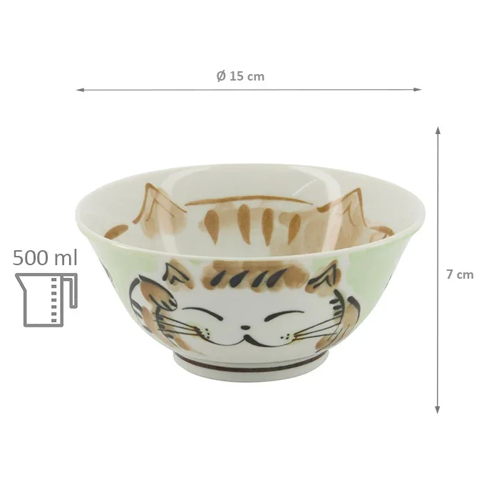 Tokyo Design Studio - Kawaii Tayo Bowl Fuku Cat Neko Green (500ml) - Image 4