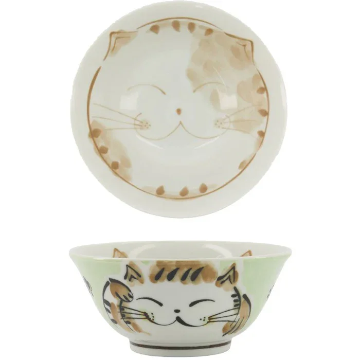 Tokyo Design Studio - Kawaii Tayo Bowl Fuku Cat Neko Green (500ml) - Image 5