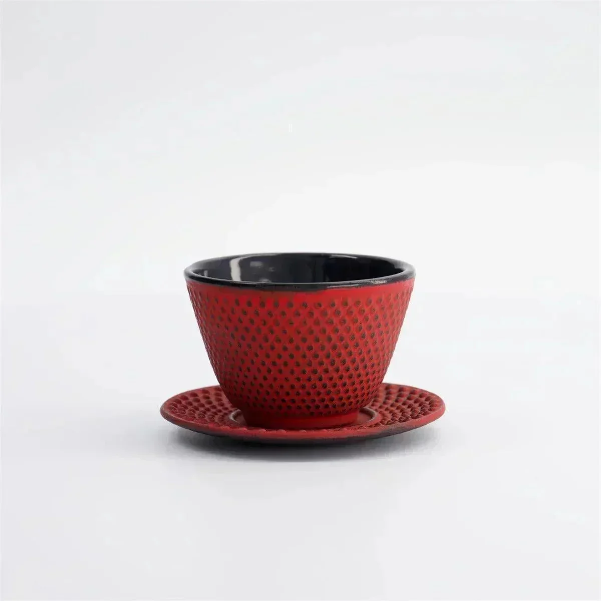Tokyo Design Studio WY  Iron Tea Cup & Plate Arare - Red/Black (120ml) - Image 3