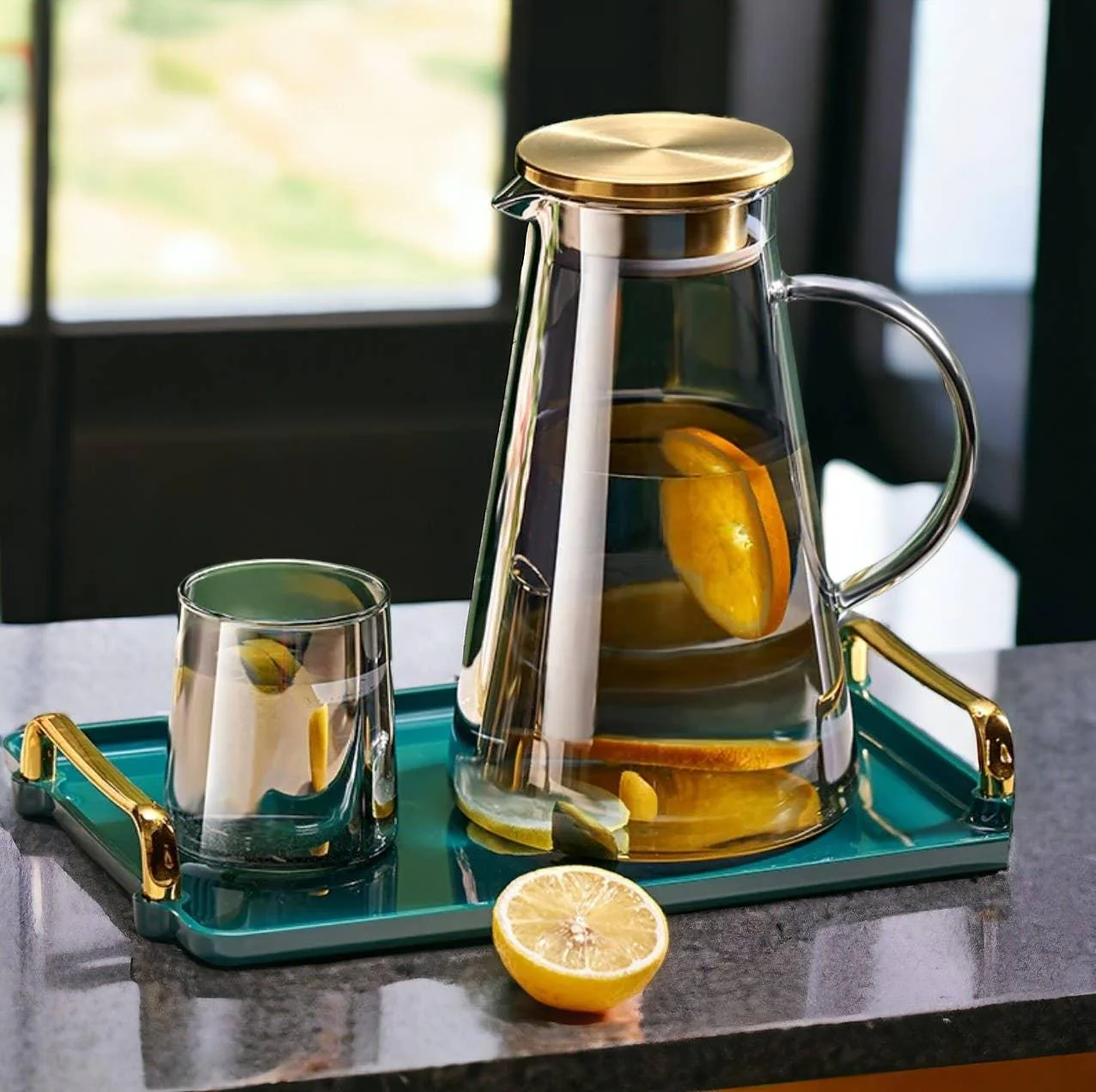 Transparent Heat-Resistant Water Jug | Water Kettle with Cup: Amber Set (1 Kettle + 2 Cups) - Image 2