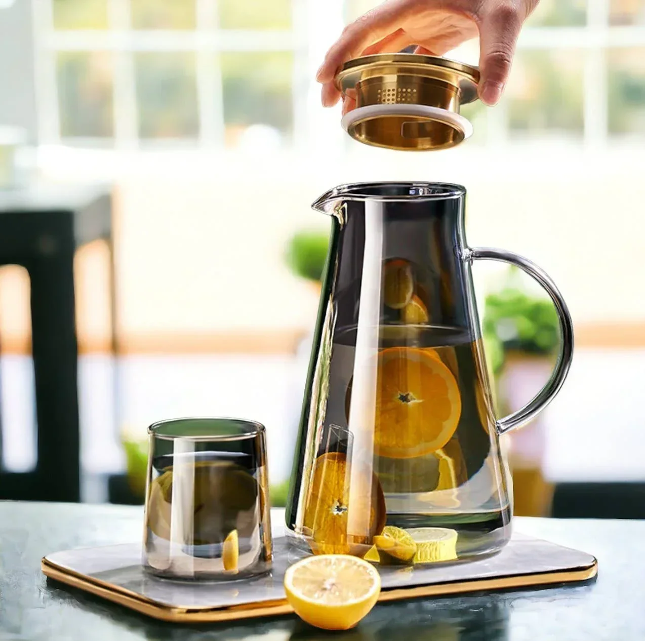 Transparent Heat-Resistant Water Jug | Water Kettle with Cup: Amber Set (1 Kettle + 2 Cups) - Image 3