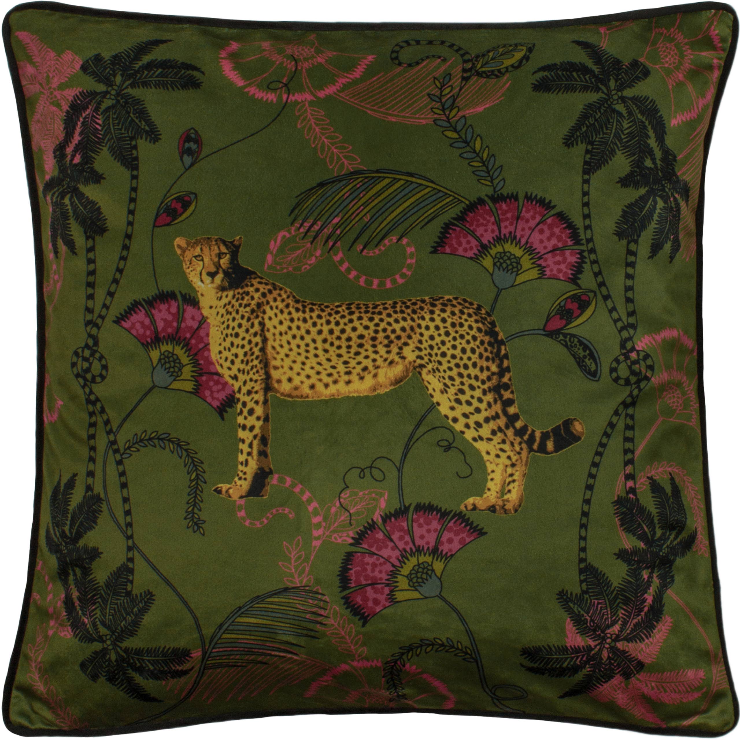 Tropica Cheetah Cushion Khaki Feather Rich Filled  (45x45cm)