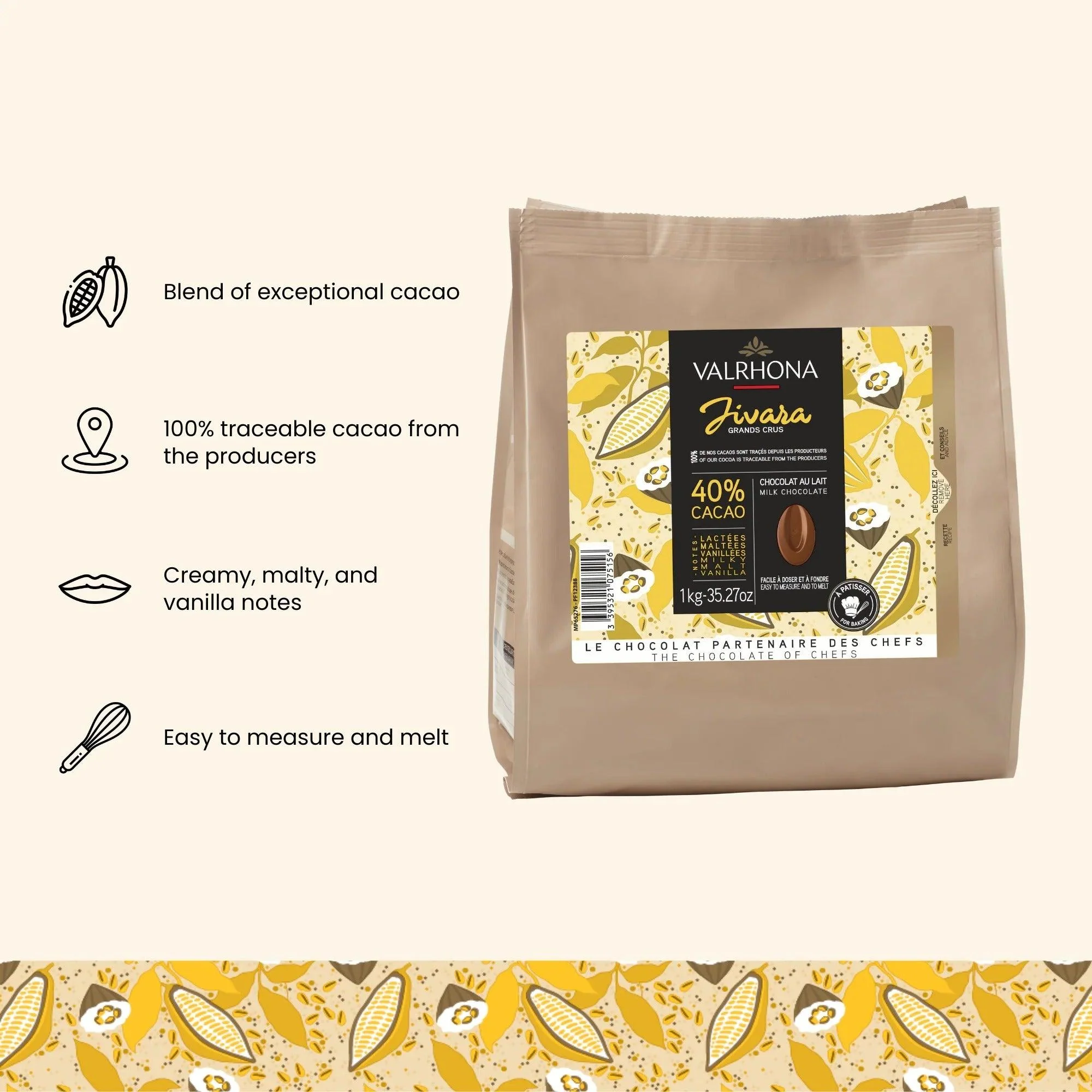 Valrhona Jivara Lactee 40% Grand Cru Milk Chocolate Chips (1kg) - Image 3