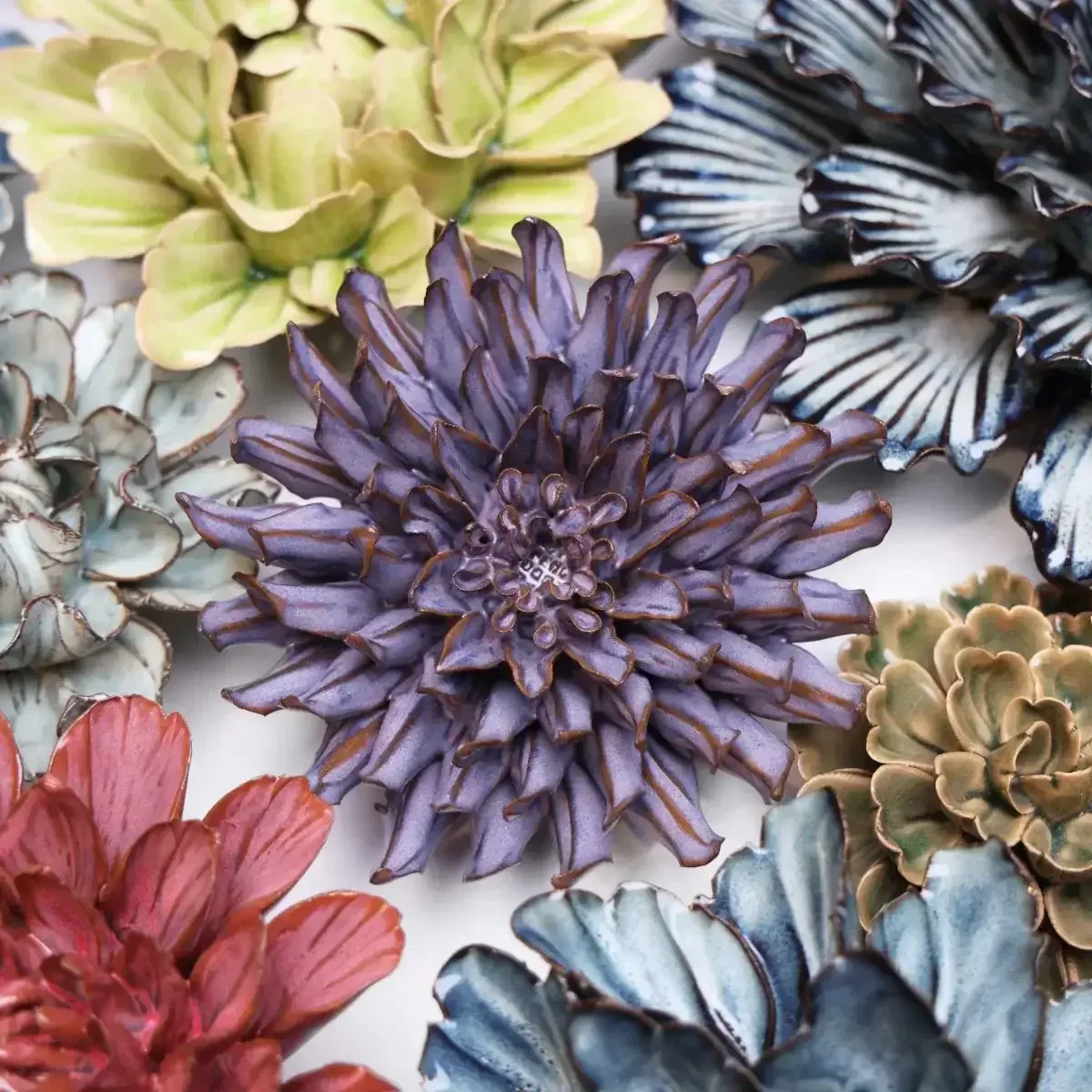 Chive - Violet Blue Fleur De Lis Mum Table Decoration Boho Ceramic Flower - Image 4