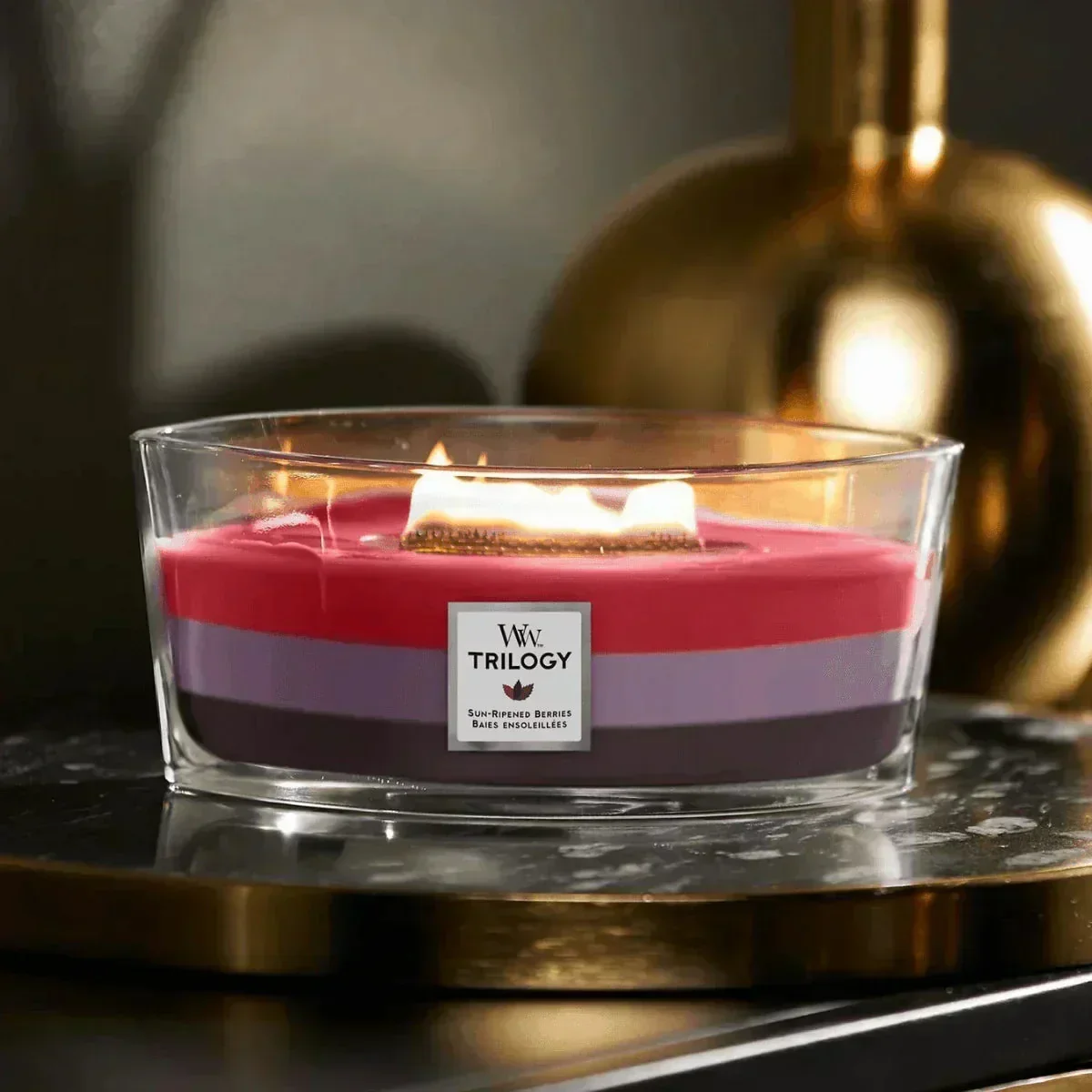 WoodWick Sun-Ripened Black Cherry Trilogy Ellipse Candle (453g) - Image 3