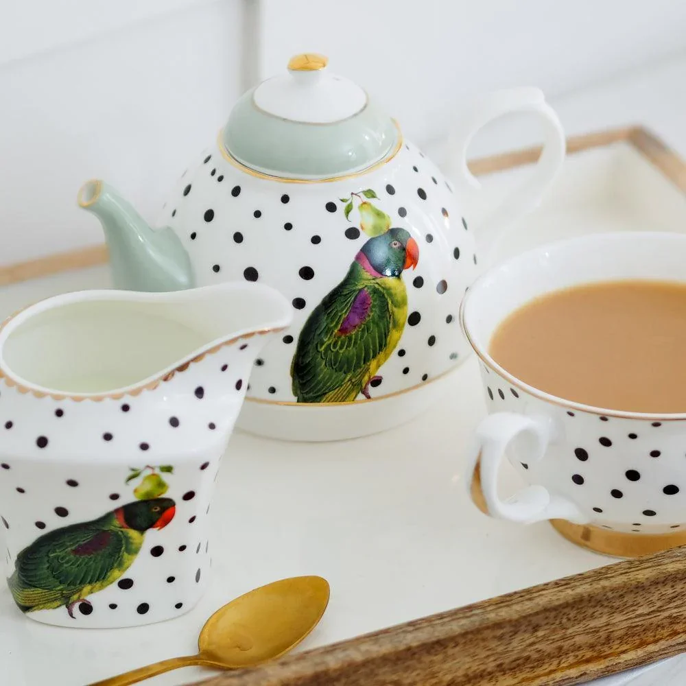 Yvonne Ellen Parrot Polka Dots TeaPot for One - Image 3
