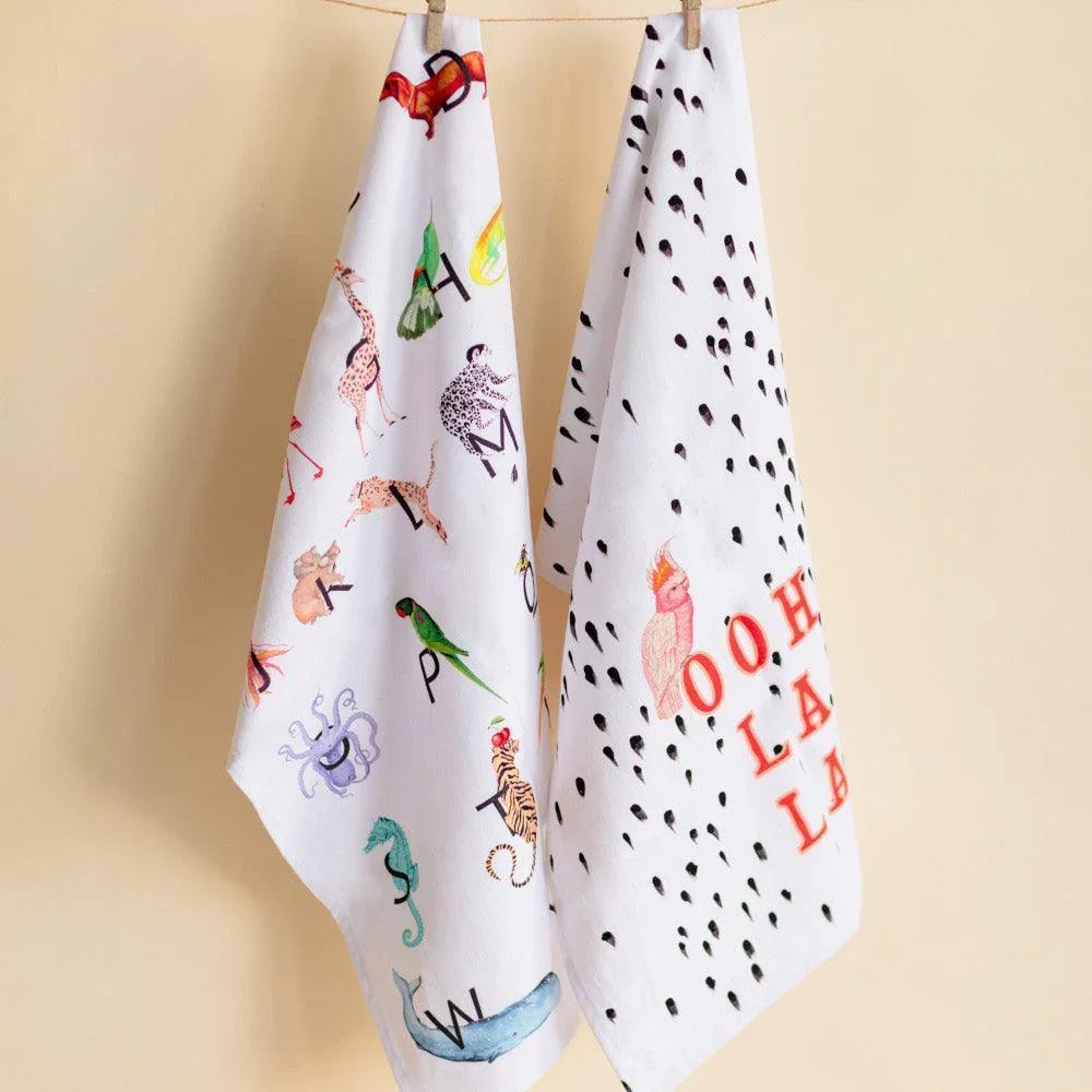 Yvonne Ellen Set Of 2 Tea Towels Alphabet and Ooh La La - Image 2