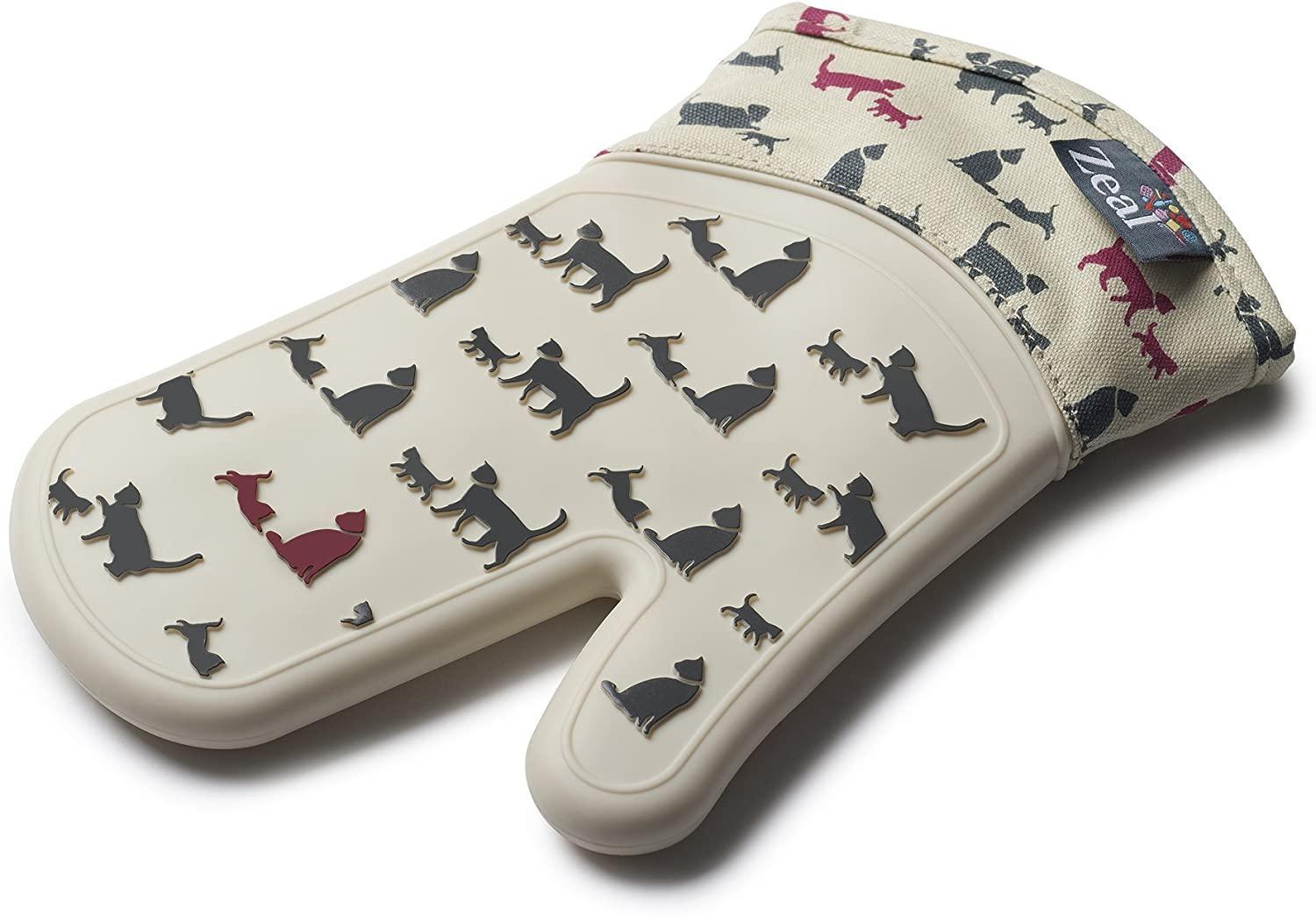 Zeal Silicone Cream/Cat Design Single Oven Glove