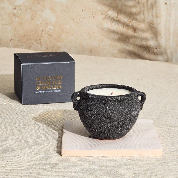 Zesty Lemons Marrakesh Graphite Pottery Candle - Activated Charcoal & Matcha